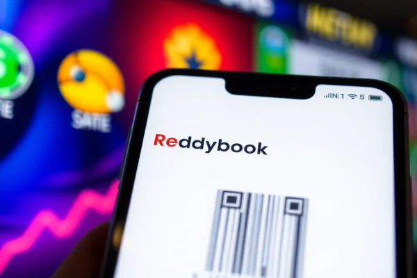 Reddybook ID displayed on mobile screen for easy sports betting access with sports icons in background