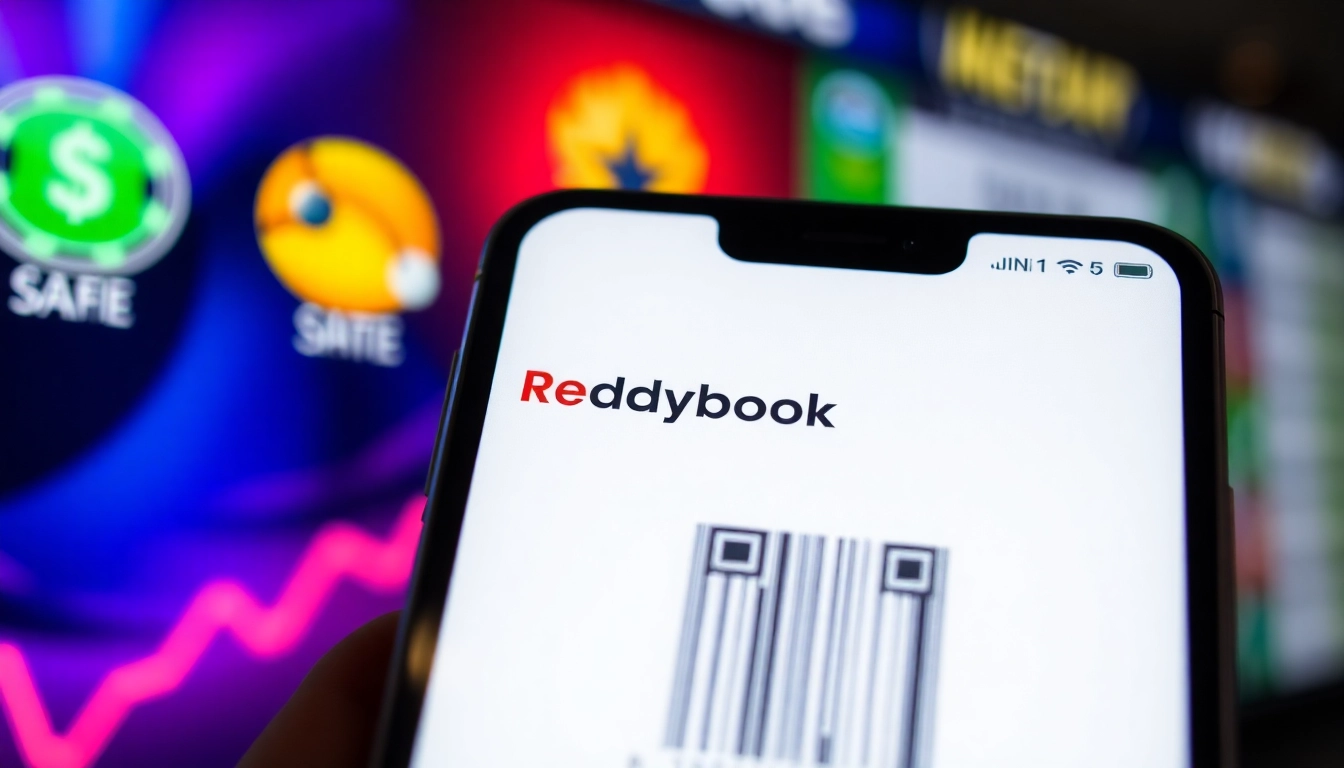 Reddybook ID displayed on mobile screen for easy sports betting access with sports icons in background