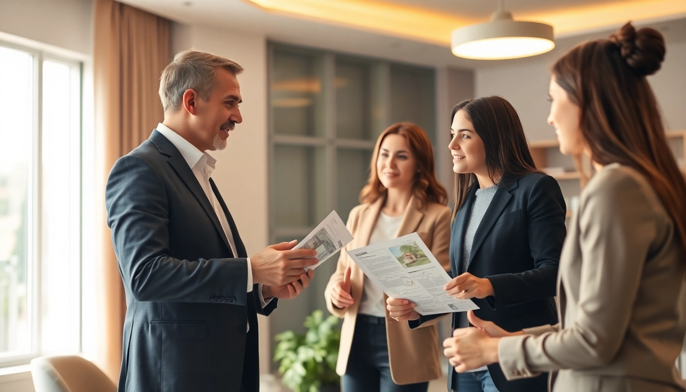 Immobilien Grevenbroich: Experienced agent guiding clients through property assessment in a sleek office environment.