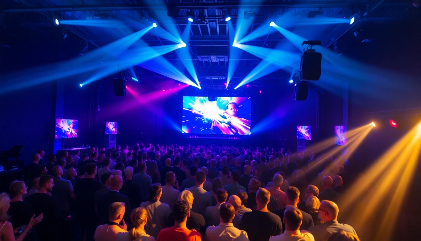 Professionelle Veranstaltungstechnik Köln in Aktion: hochwertige Licht- und Tontechnik bei einem Event, klare Bilder, kreatives Setup, moderne Technik, für beeindruckende Events in Köln.