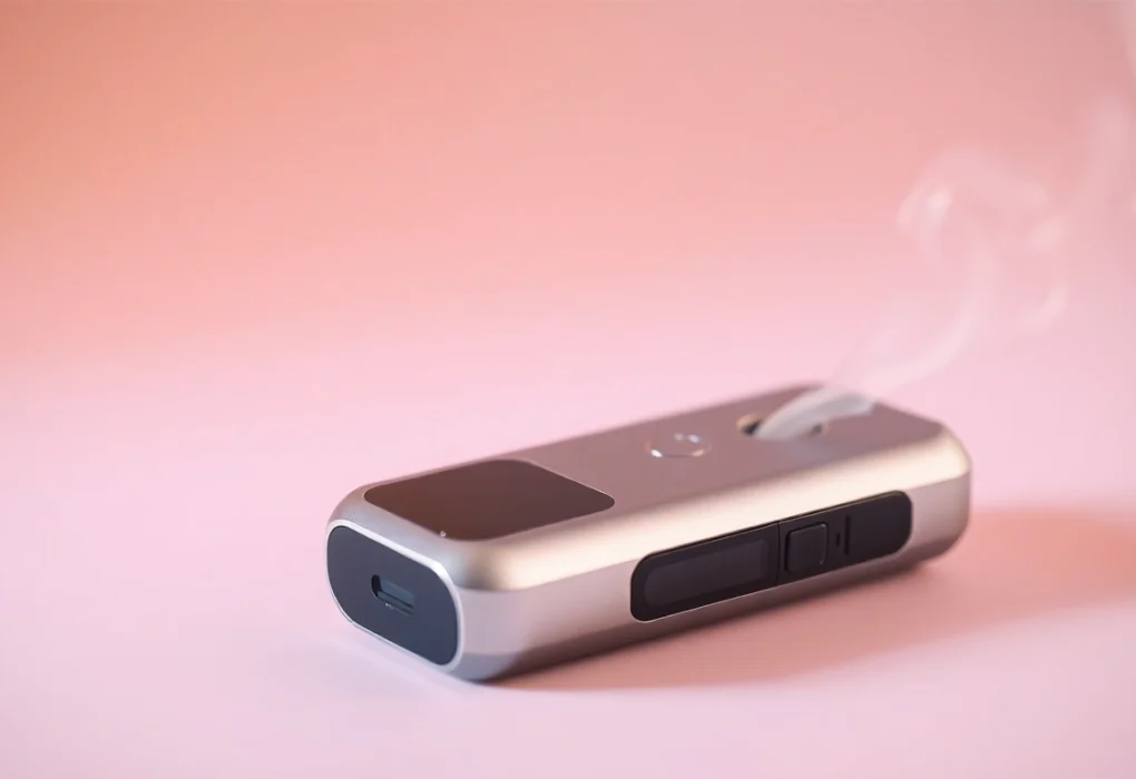 Elektronik sigara cihazı, vapor salınımıyla modern tasarımı vurgulanmış, kullanıcının rahatlığı ön planda tutulan detaylar içerir.