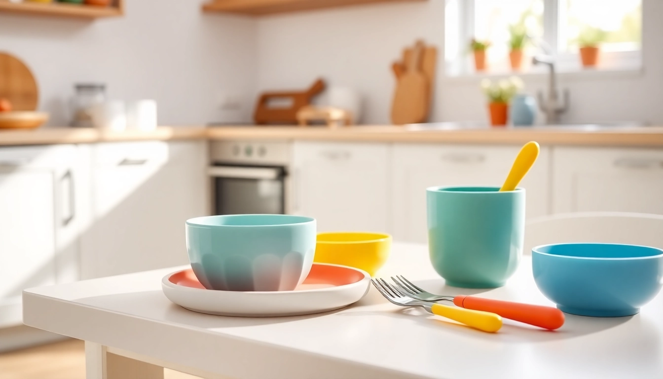 Child using safe silicone baby tableware with vibrant colors and smooth design for safe feeding