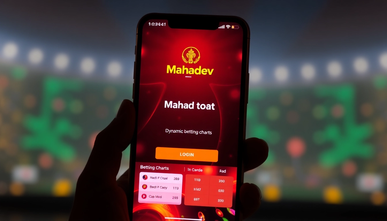 Secure Mahadev book login process on a smartphone with vibrant Indian-themed colors,