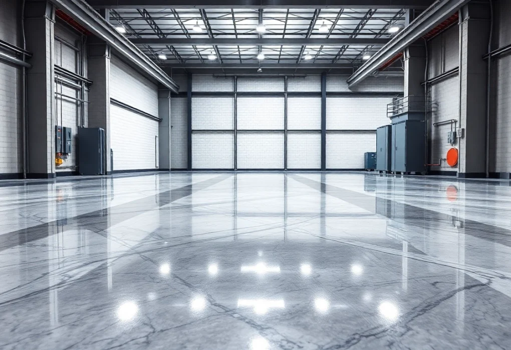 Professional epoxy resin floor installation showcasing a durable and glossy surface for